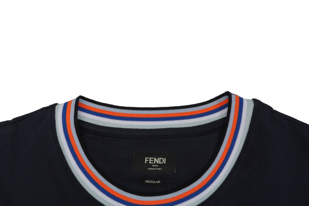 Fendi Colorblock Collar FF Embroidered Short Sleeve Tee – Navy