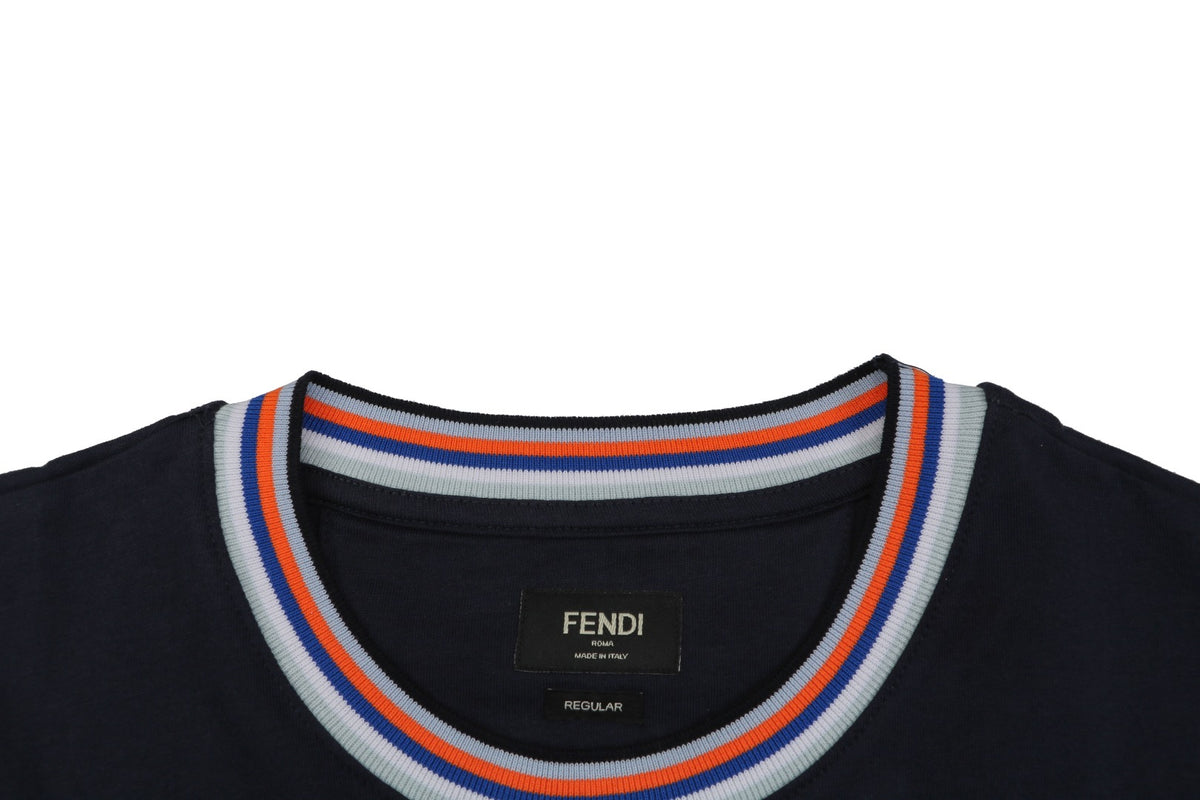Fendi Colorblock Collar FF Embroidered Short Sleeve Tee – Navy