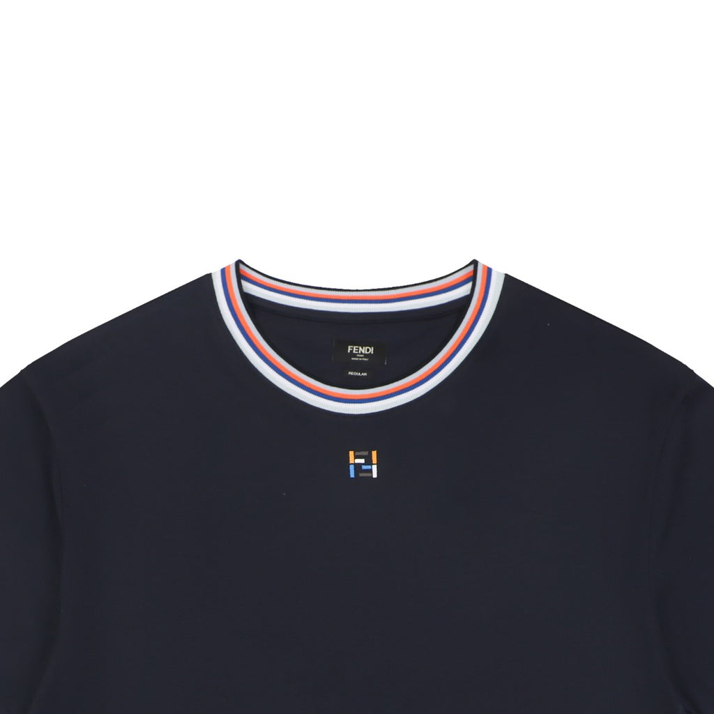 Fendi Colorblock Collar FF Embroidered Short Sleeve Tee – Navy