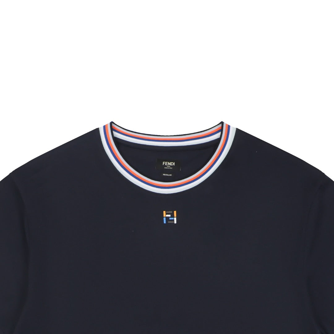Fendi Colorblock Collar FF Embroidered Short Sleeve Tee – Navy