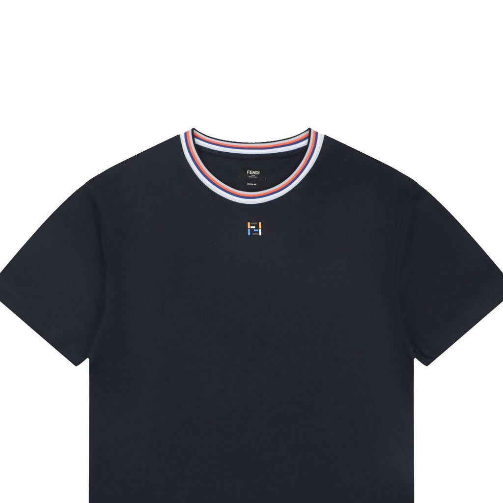 Fendi Colorblock Collar FF Embroidered Short Sleeve Tee – Navy