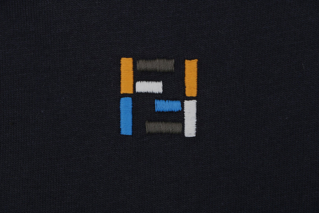 Fendi Colorblock Collar FF Embroidered Short Sleeve Tee – Navy