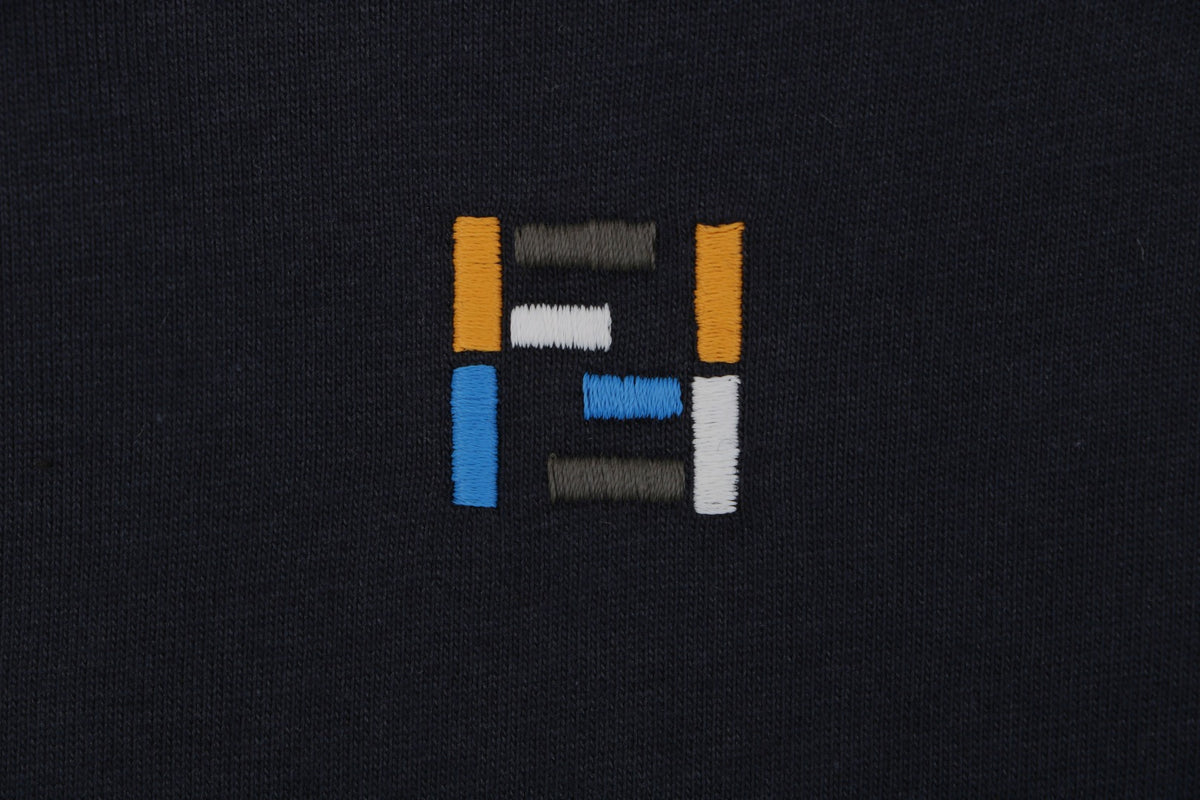 Fendi Colorblock Collar FF Embroidered Short Sleeve Tee – Navy
