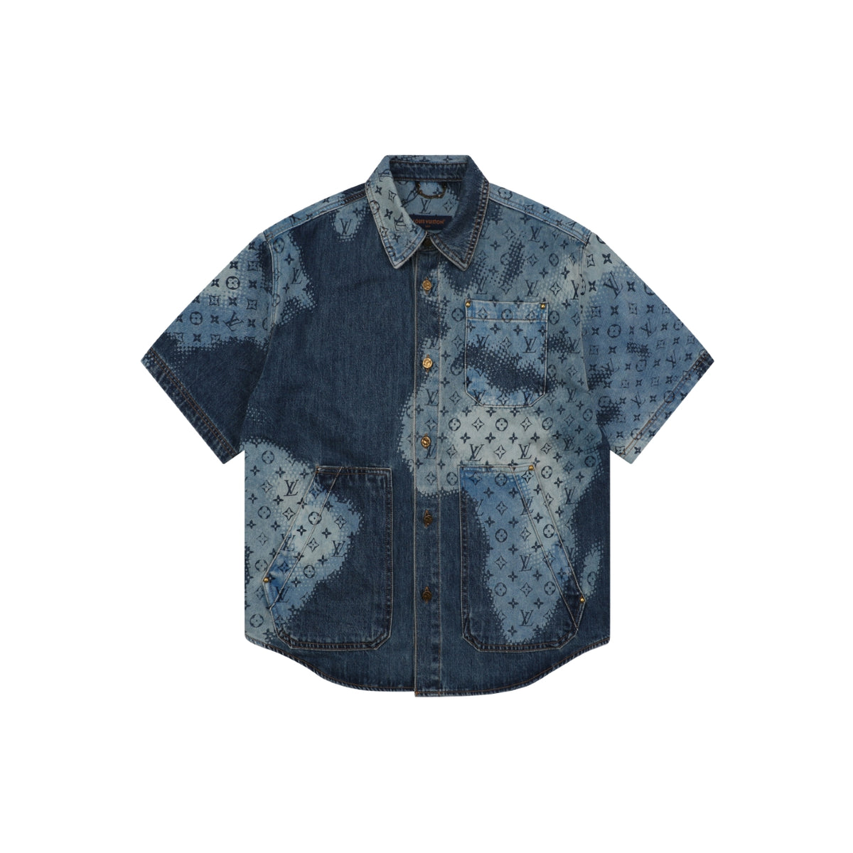 Louis Vuitton World Map Monogram Denim Short Sleeve Shirt