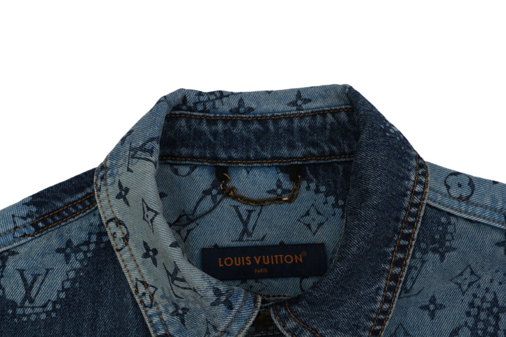 Louis Vuitton World Map Monogram Denim Short Sleeve Shirt