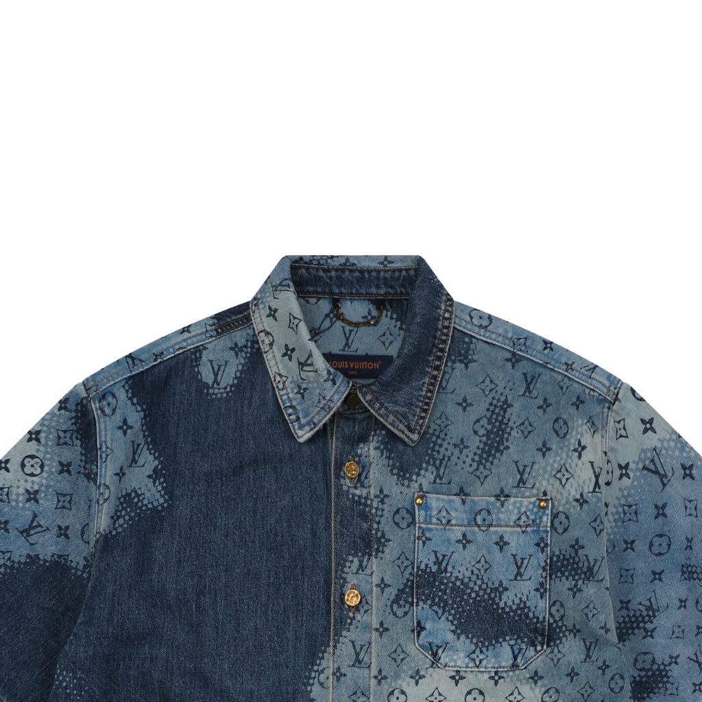 Louis Vuitton World Map Monogram Denim Short Sleeve Shirt