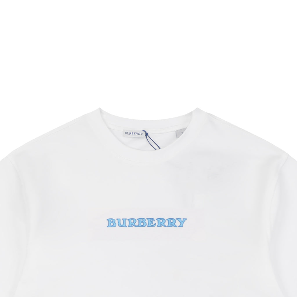 Burberry Wordmark Front Equestrian Knight Back Print Short Sleeve Tee – White