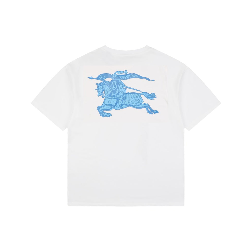 Burberry Wordmark Front Equestrian Knight Back Print Short Sleeve Tee – White