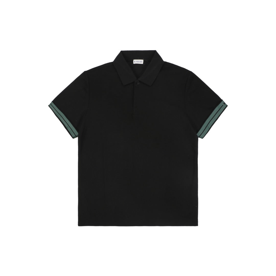 Burberry Equestrian Knight Stripe Cuff Polo Shirt – Black