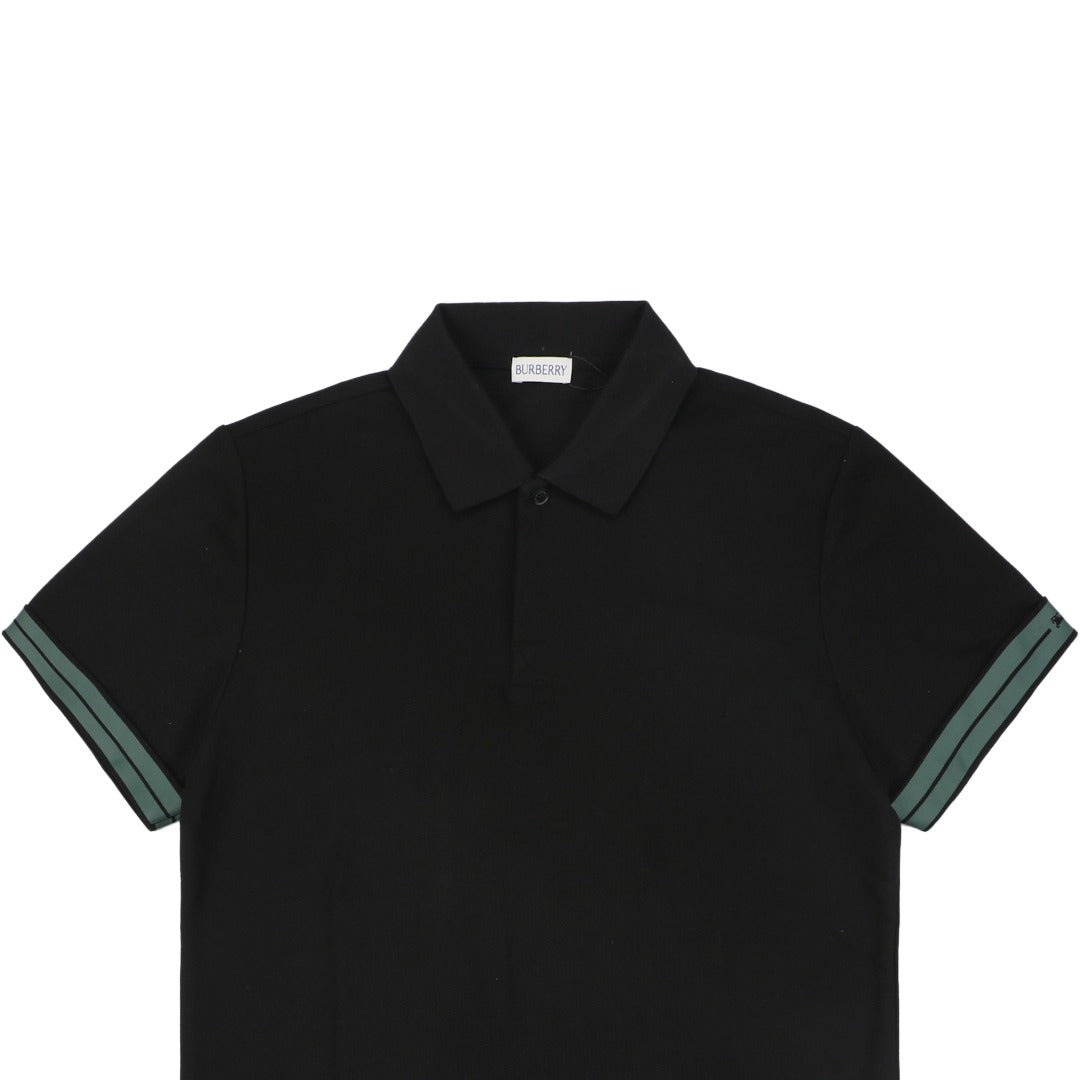 Burberry Equestrian Knight Stripe Cuff Polo Shirt – Black