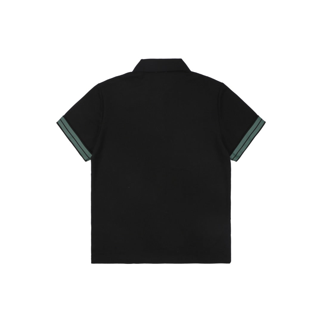 Burberry Equestrian Knight Stripe Cuff Polo Shirt – Black