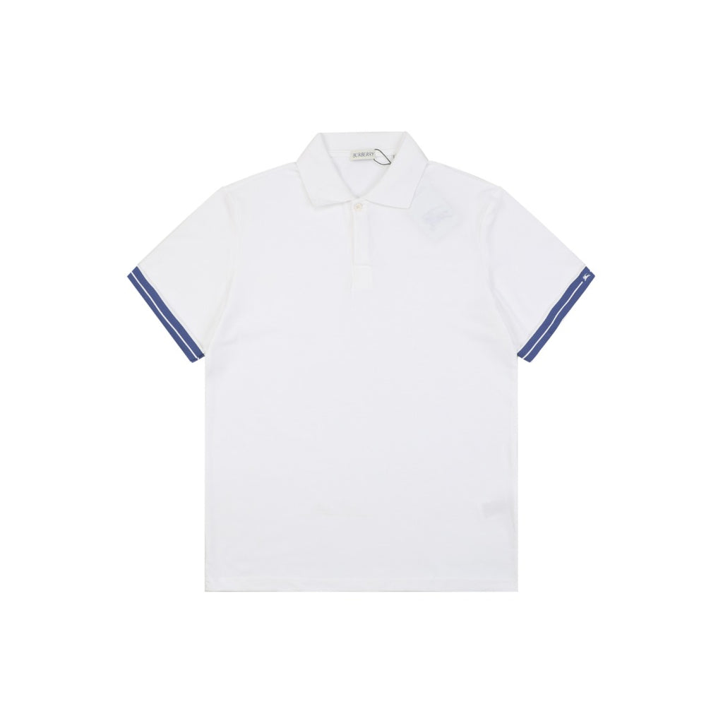 Burberry Striped Cuff Equestrian Knight Polo Shirt – White