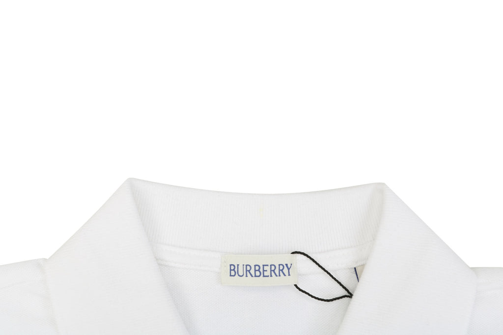 Burberry Striped Cuff Equestrian Knight Polo Shirt – White