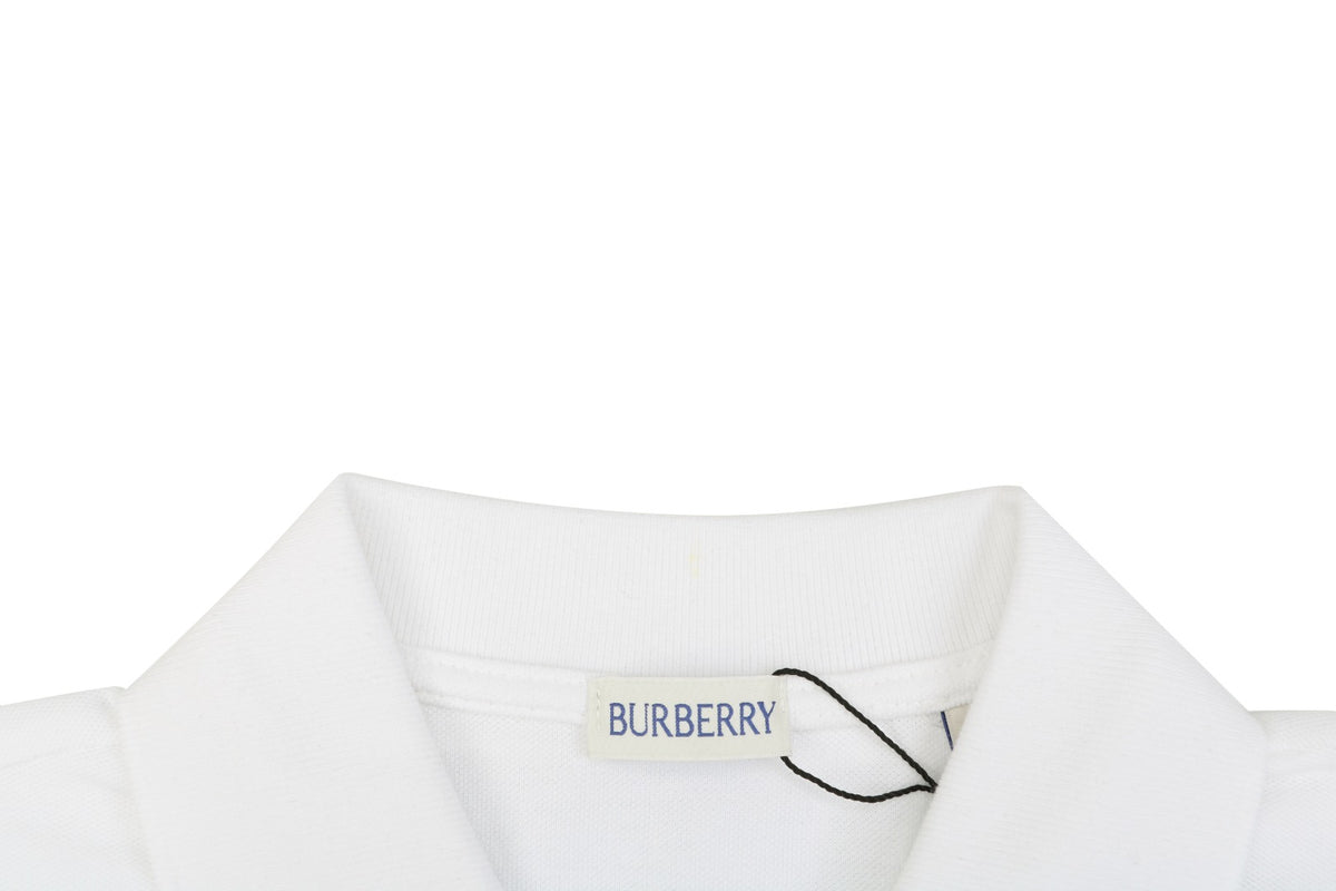 Burberry Striped Cuff Equestrian Knight Polo Shirt – White