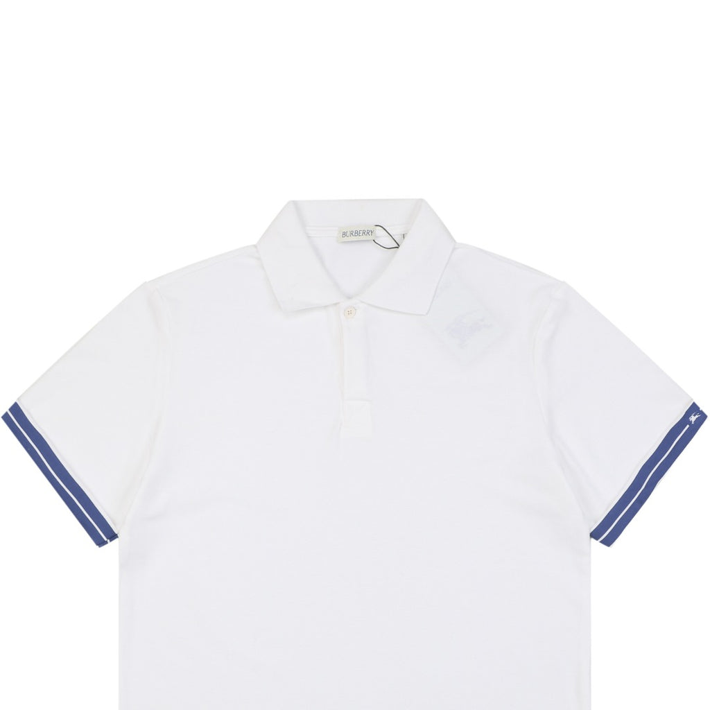 Burberry Striped Cuff Equestrian Knight Polo Shirt – White