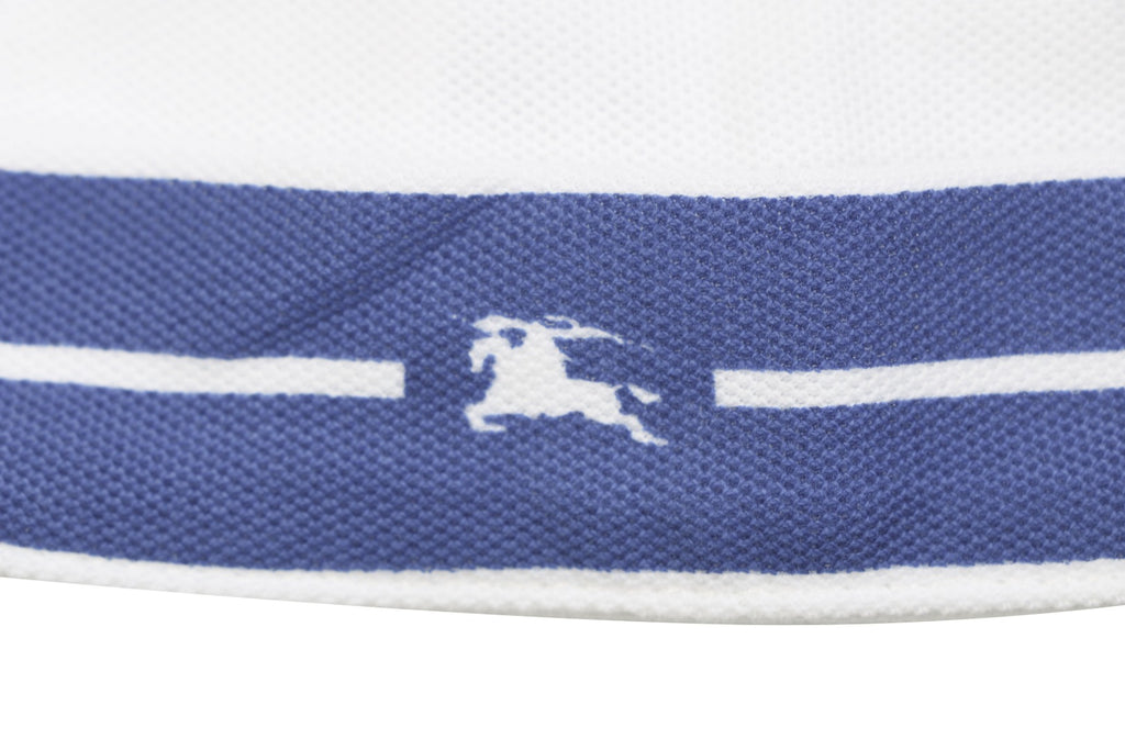 Burberry Striped Cuff Equestrian Knight Polo Shirt – White