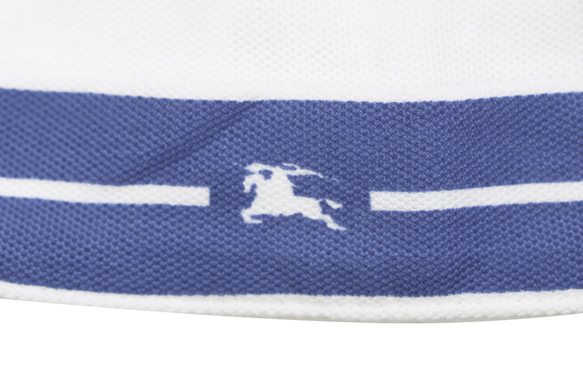 Burberry Striped Cuff Equestrian Knight Polo Shirt – White