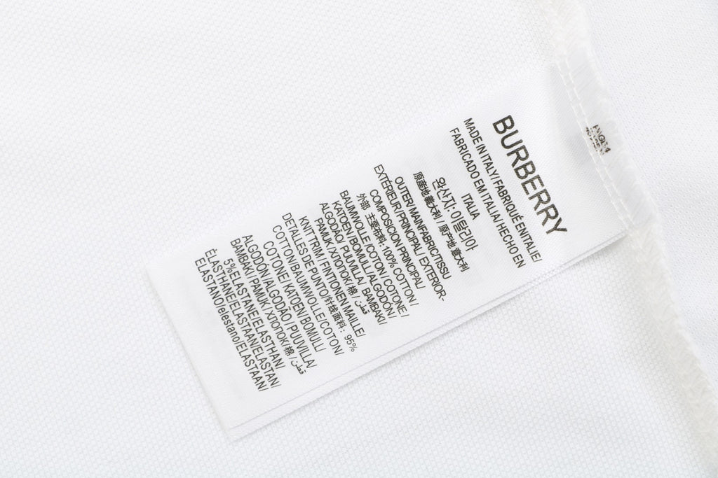 Burberry Striped Cuff Equestrian Knight Polo Shirt – White