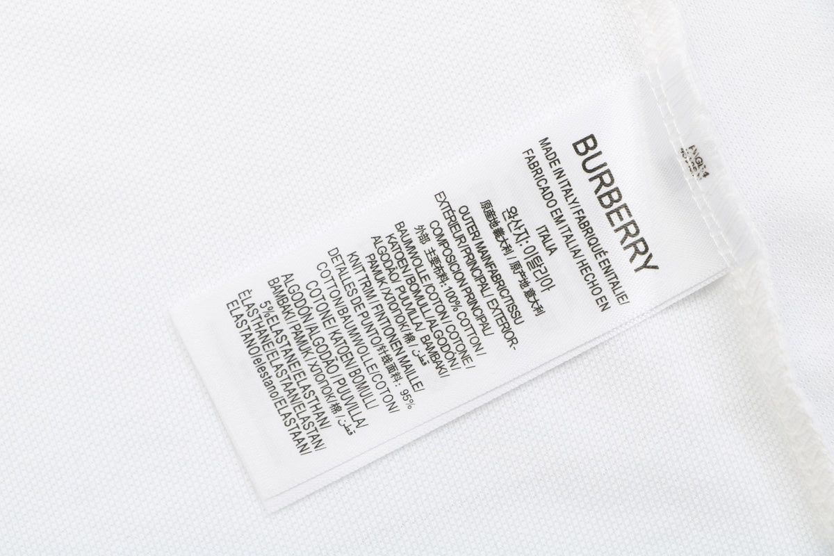 Burberry Striped Cuff Equestrian Knight Polo Shirt – White