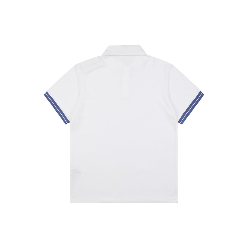 Burberry Striped Cuff Equestrian Knight Polo Shirt – White