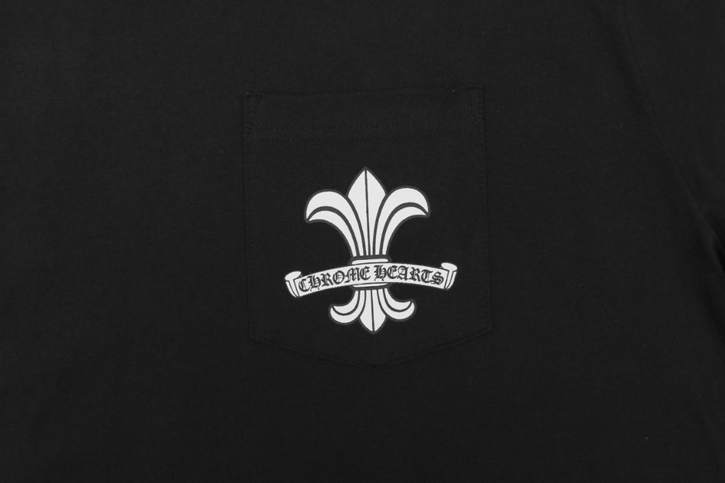 Chrome Hearts Distressed Fleur-de-Lis Sanskrit Print Short Sleeve Tee – Black