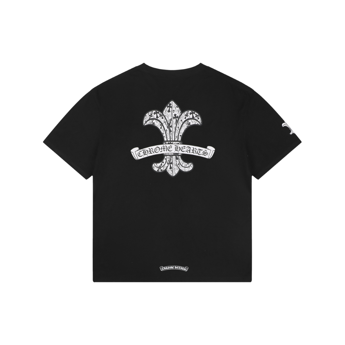 Chrome Hearts Distressed Fleur-de-Lis Sanskrit Print Short Sleeve Tee – Black