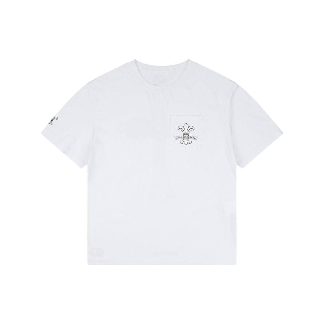 Chrome Hearts Distressed Fleur-de-lis Sanskrit Print Short Sleeve Tee – White