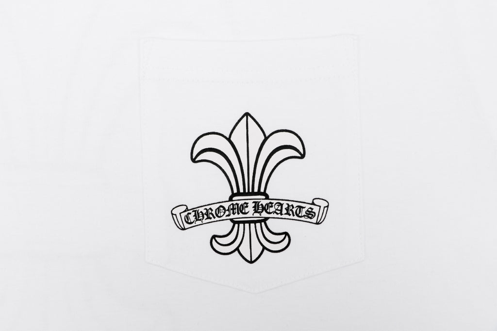 Chrome Hearts Distressed Fleur-de-lis Sanskrit Print Short Sleeve Tee – White