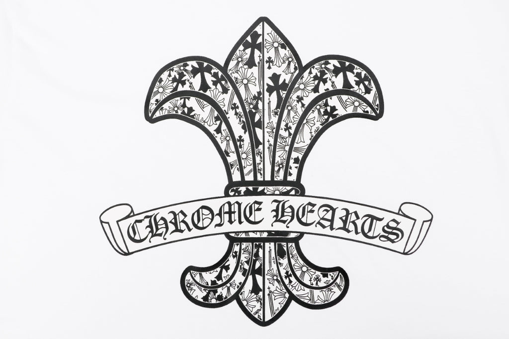 Chrome Hearts Distressed Fleur-de-lis Sanskrit Print Short Sleeve Tee – White