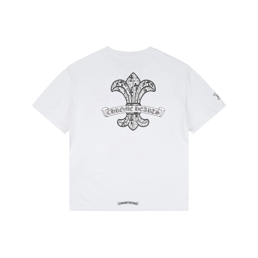 Chrome Hearts Distressed Fleur-de-lis Sanskrit Print Short Sleeve Tee – White