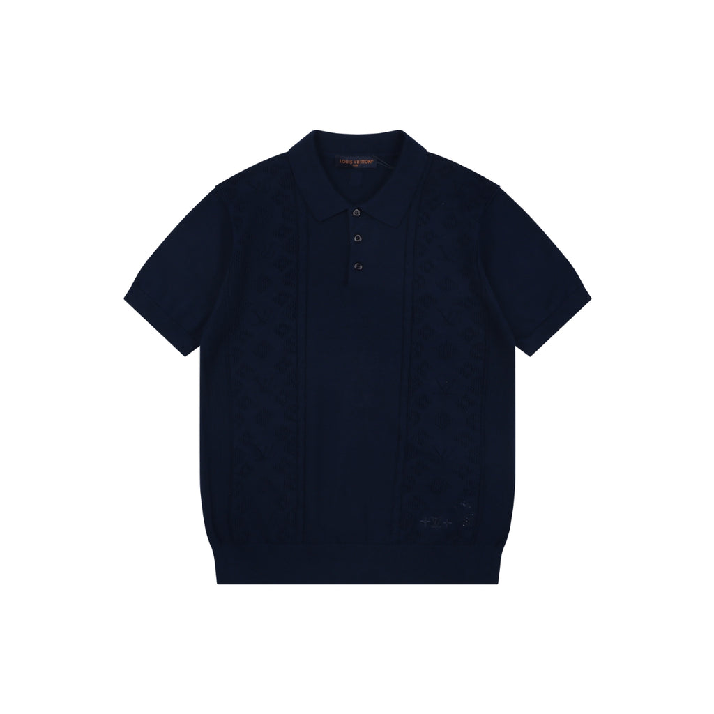 Louis Vuitton Vertical Stripe Monogram Openwork Jacquard Knit Polo – Navy