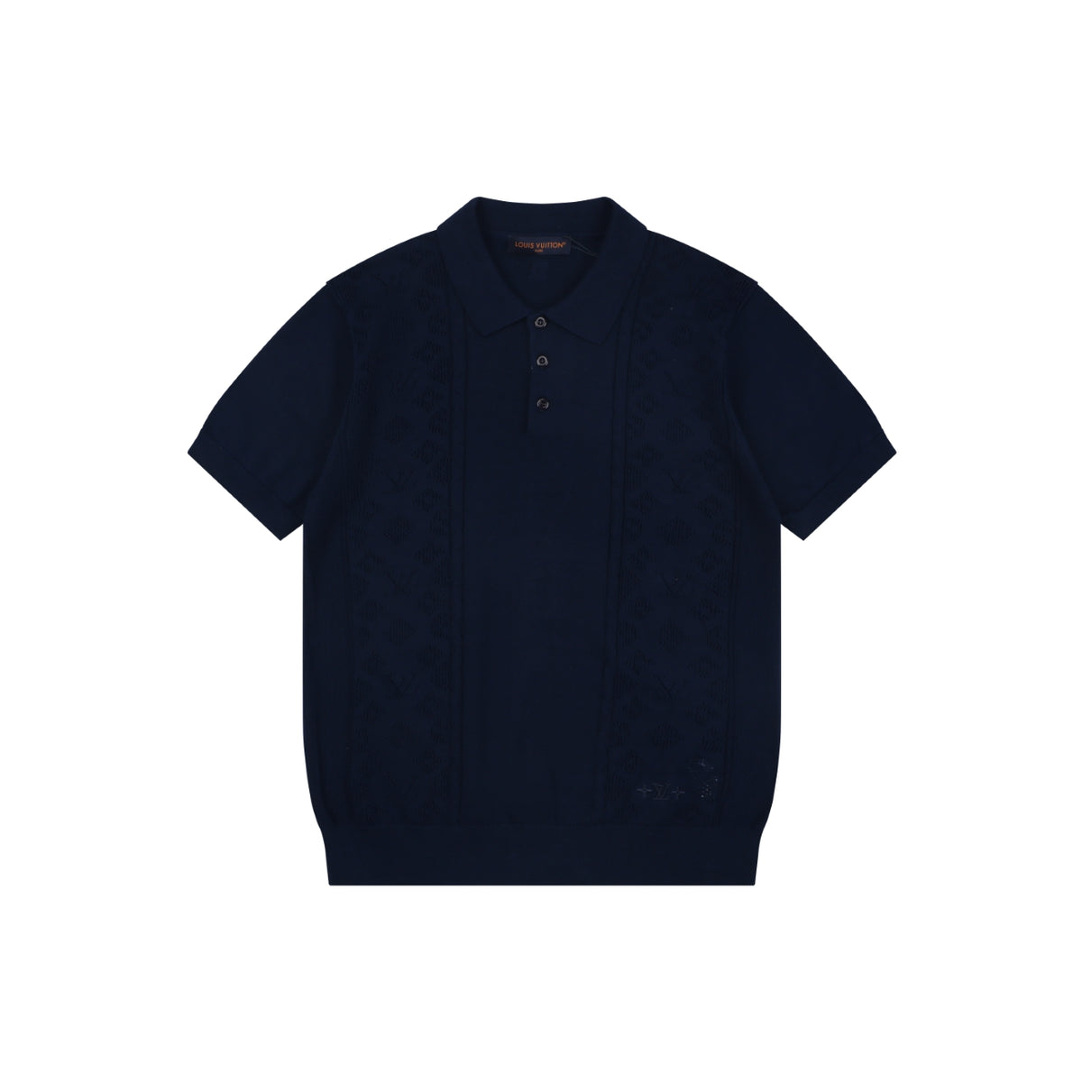 Louis Vuitton Vertical Stripe Monogram Openwork Jacquard Knit Polo – Navy