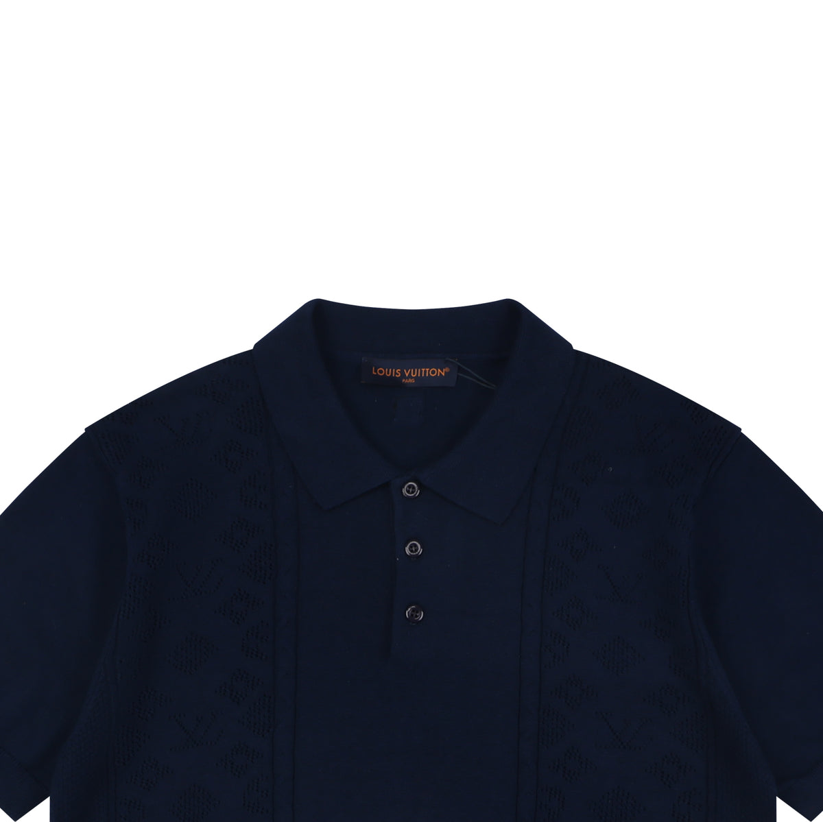 Louis Vuitton Vertical Stripe Monogram Openwork Jacquard Knit Polo – Navy