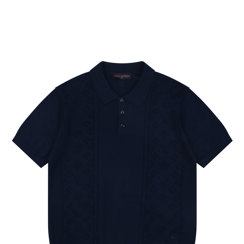 Louis Vuitton Vertical Stripe Monogram Openwork Jacquard Knit Polo – Navy