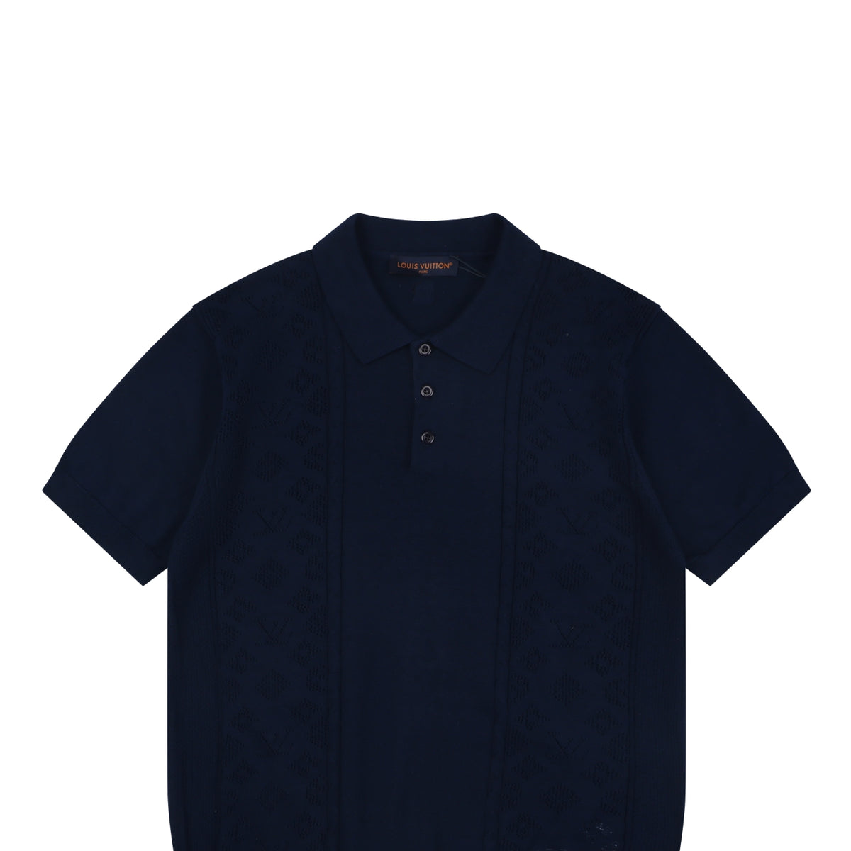 Louis Vuitton Vertical Stripe Monogram Openwork Jacquard Knit Polo – Navy