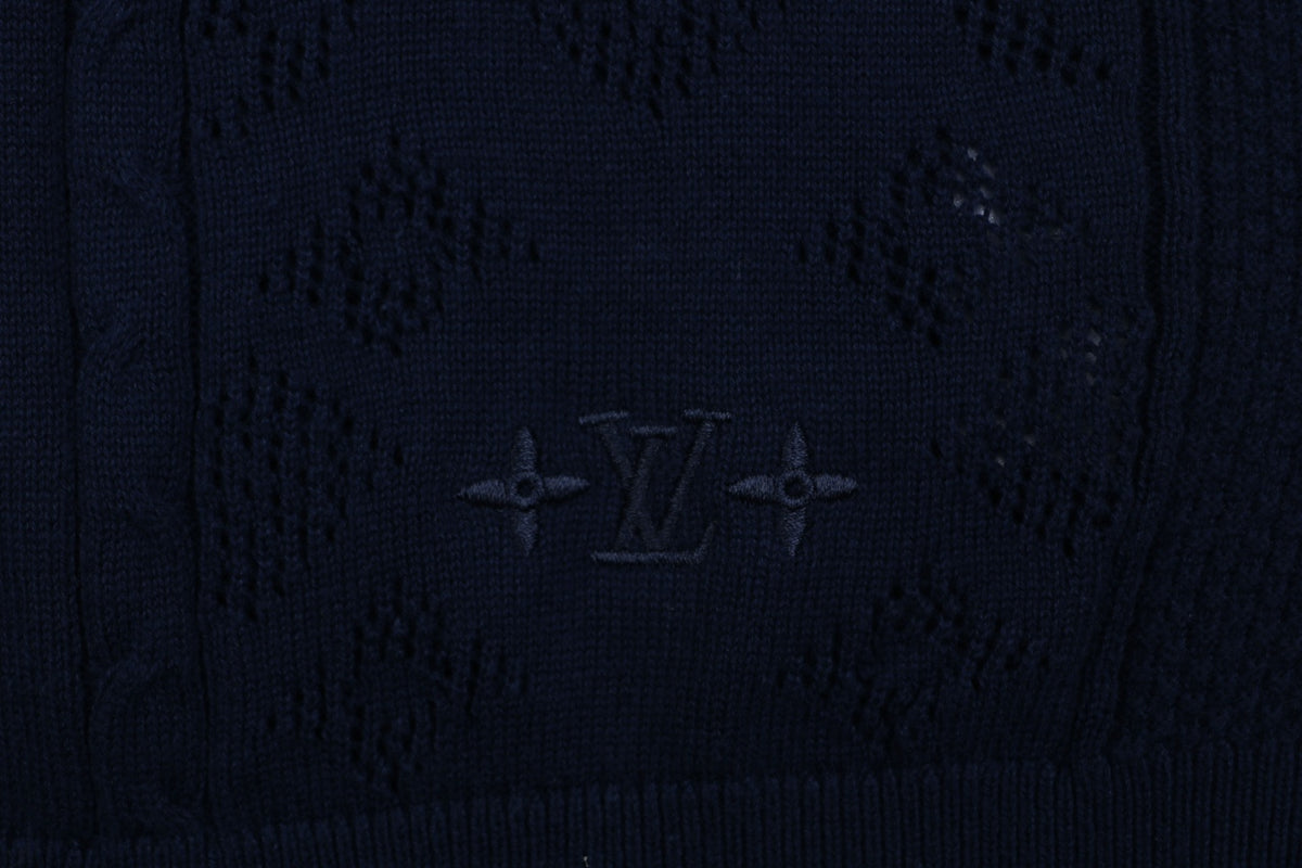Louis Vuitton Vertical Stripe Monogram Openwork Jacquard Knit Polo – Navy