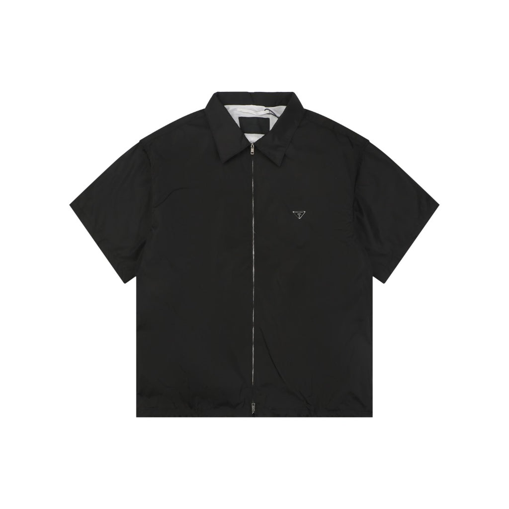 Prada Triangle Logo Nylon Zip Short Sleeve Shirt – Black