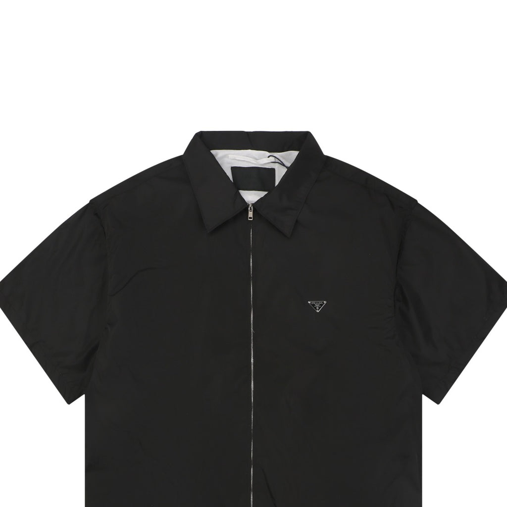 Prada Triangle Logo Nylon Zip Short Sleeve Shirt – Black