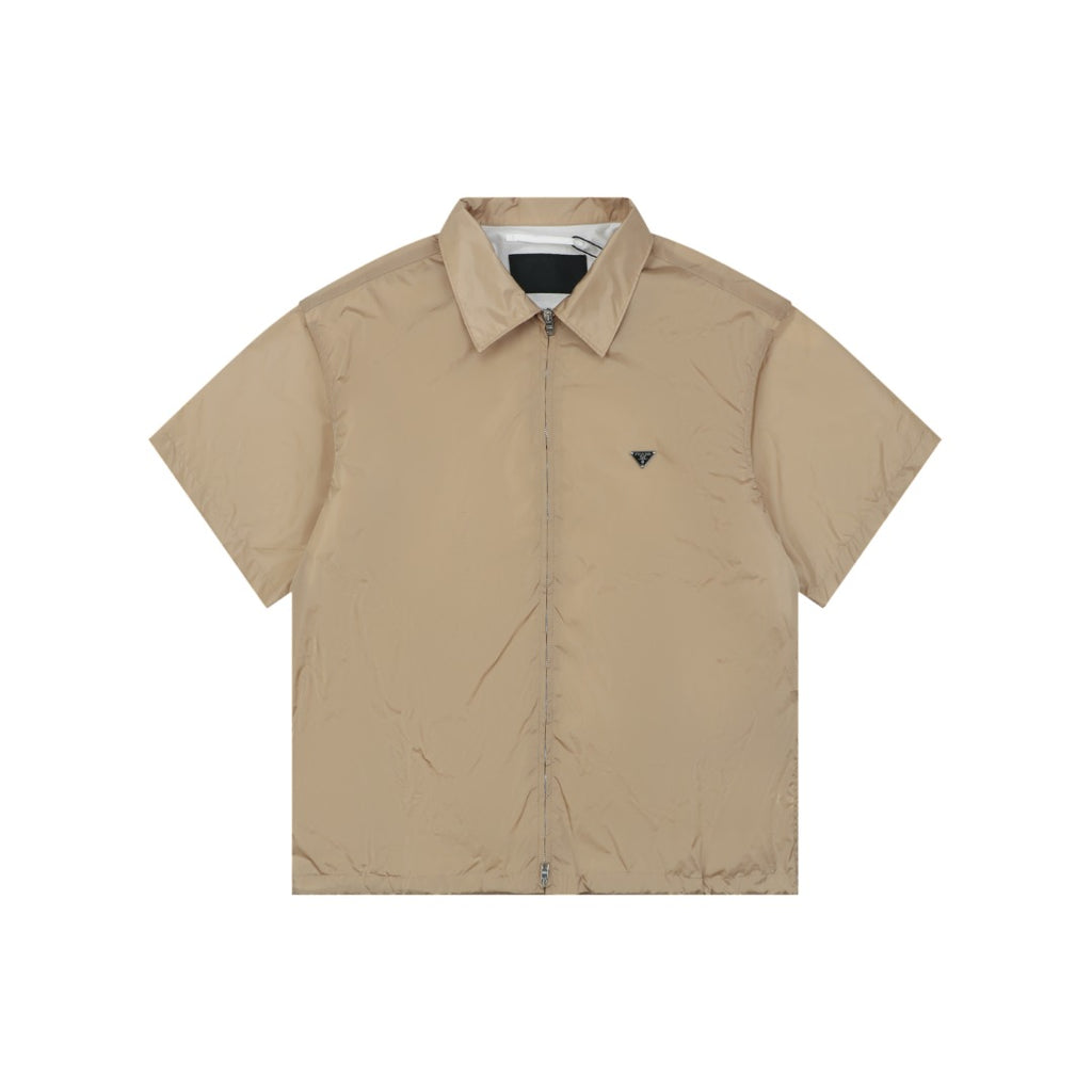Prada Triangle Logo Nylon Zip Short Sleeve Shirt – Khaki