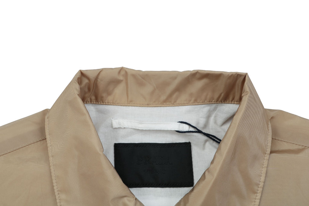 Prada Triangle Logo Nylon Zip Short Sleeve Shirt – Khaki