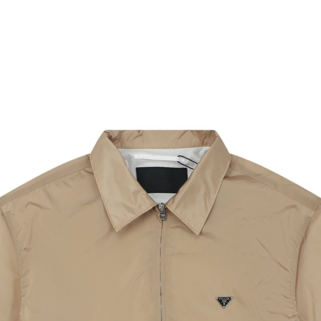Prada Triangle Logo Nylon Zip Short Sleeve Shirt – Khaki