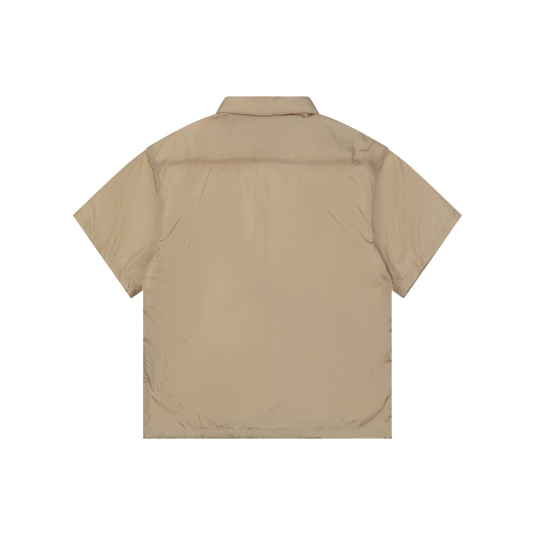 Prada Triangle Logo Nylon Zip Short Sleeve Shirt – Khaki