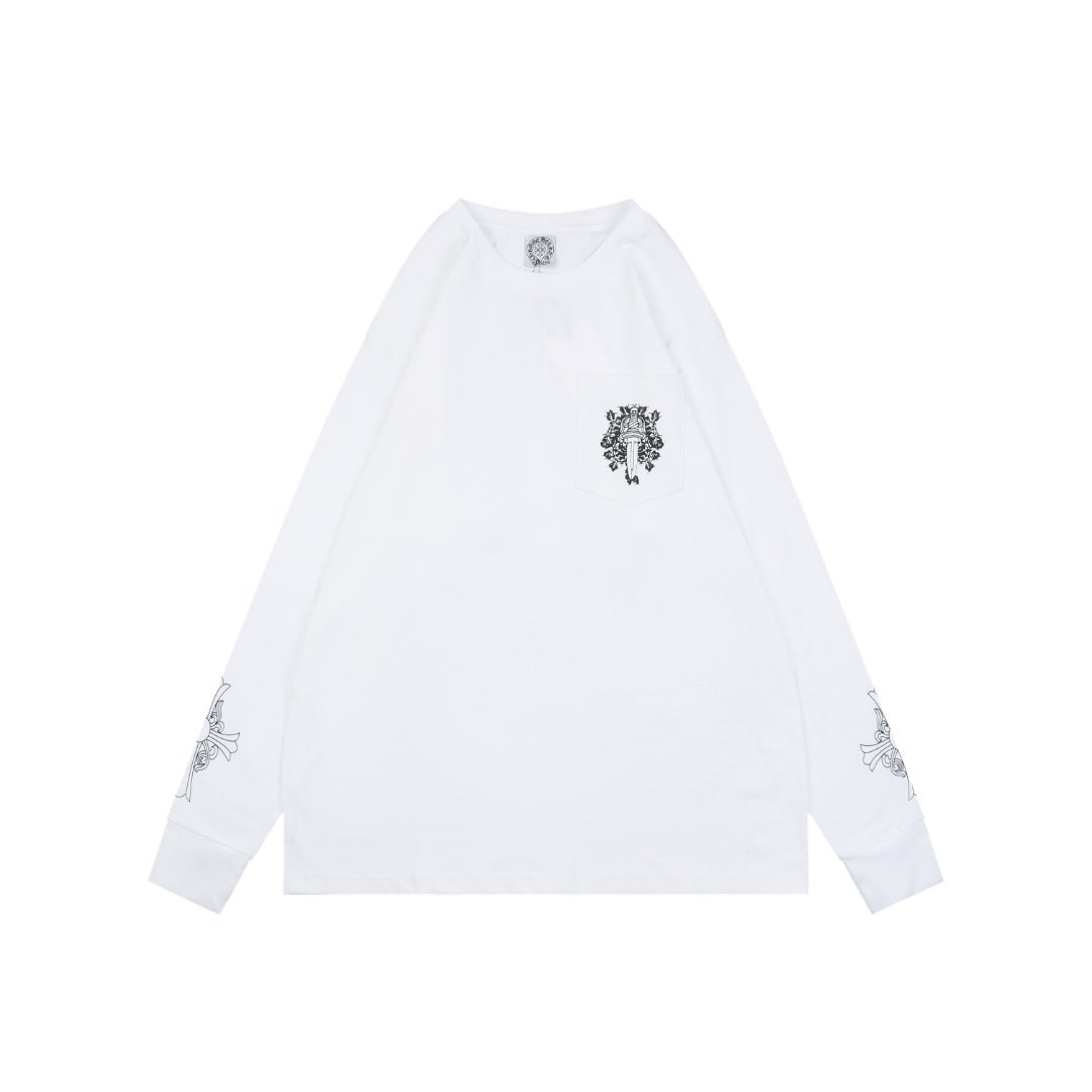 Chrome Hearts Vine Dagger Pocket Print Long Sleeve Tee – White