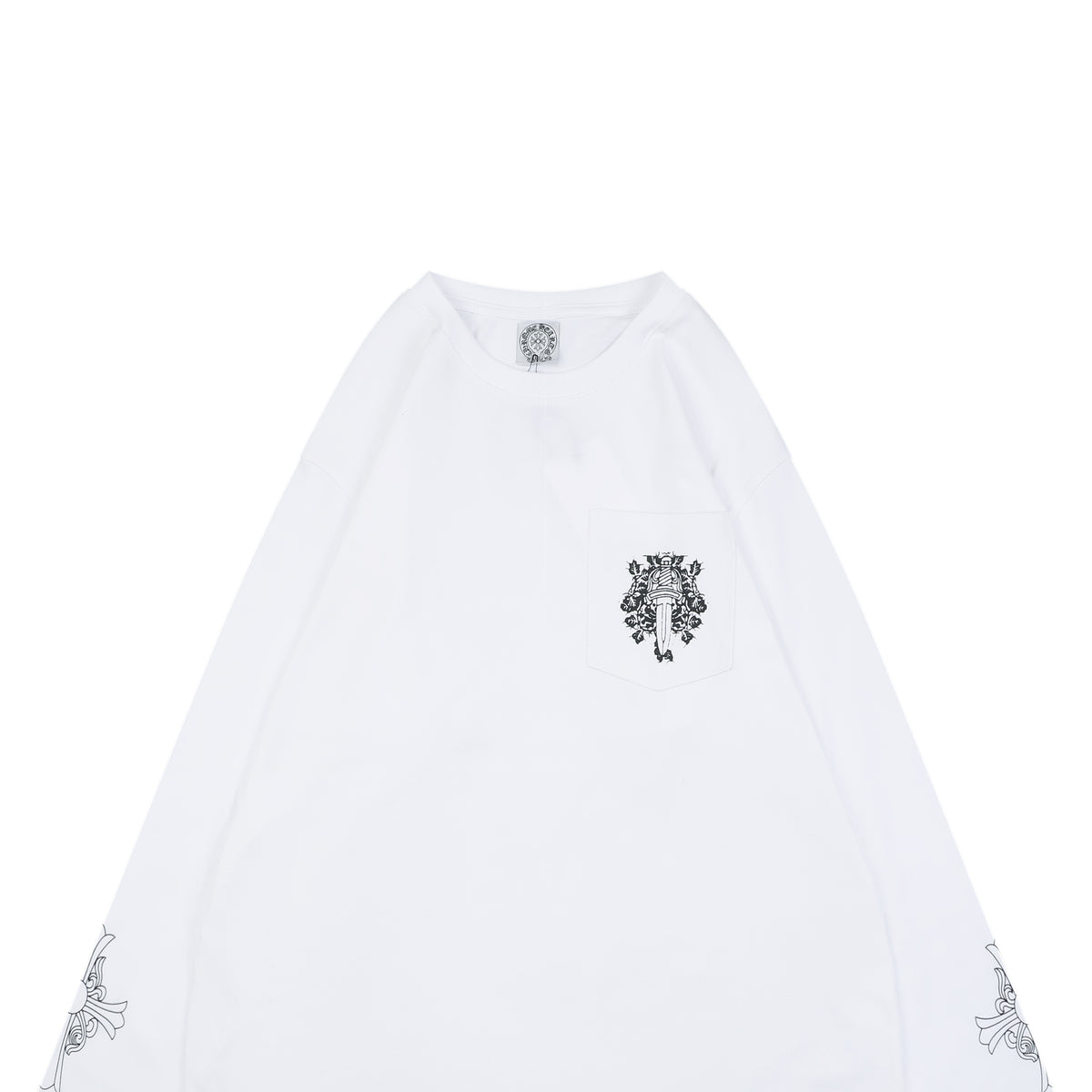 Chrome Hearts Vine Dagger Pocket Print Long Sleeve Tee – White