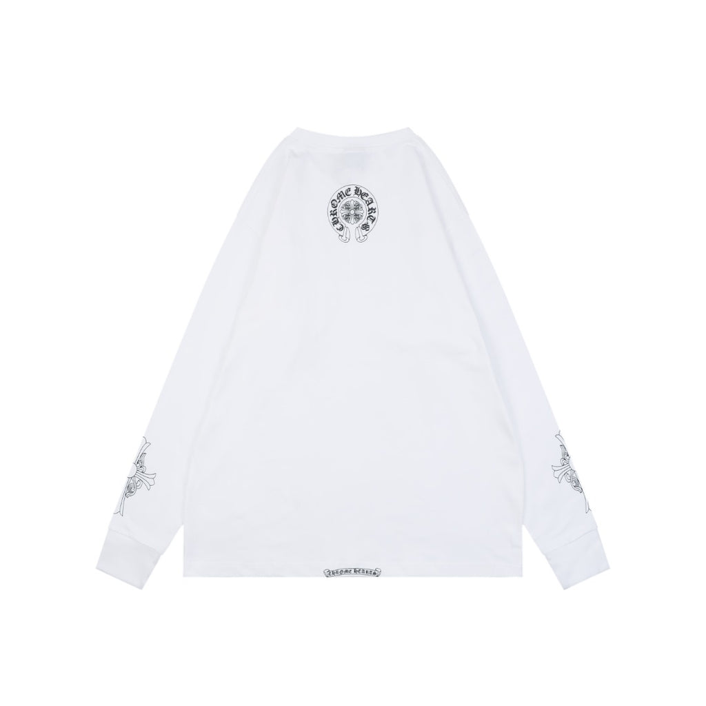 Chrome Hearts Vine Dagger Pocket Print Long Sleeve Tee – White