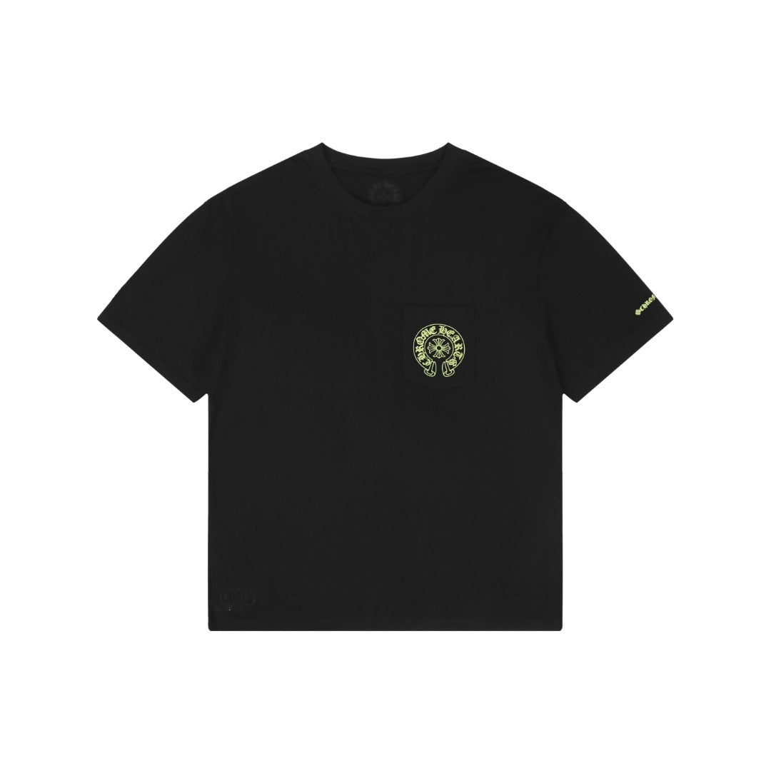 Chrome Hearts Pocket Sanskrit Scroll Print Short Sleeve Tee – Black / Neon Yellow