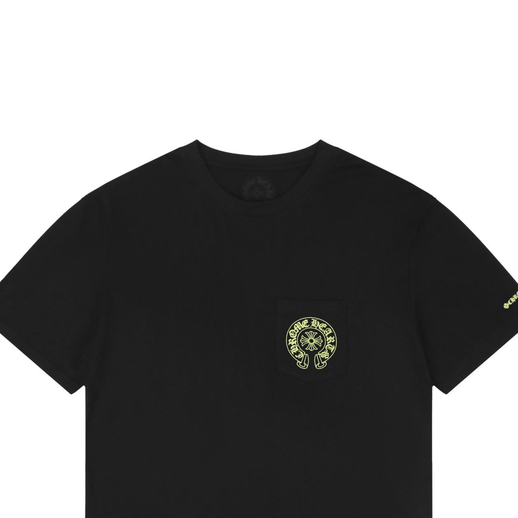 Chrome Hearts Pocket Sanskrit Scroll Print Short Sleeve Tee – Black / Neon Yellow