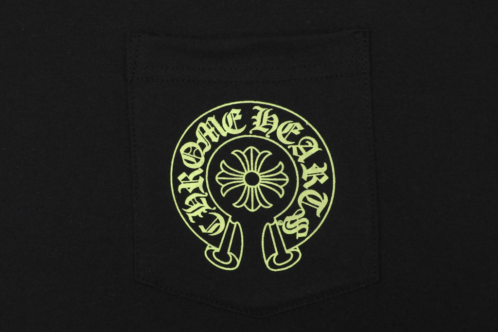 Chrome Hearts Pocket Sanskrit Scroll Print Short Sleeve Tee – Black / Neon Yellow