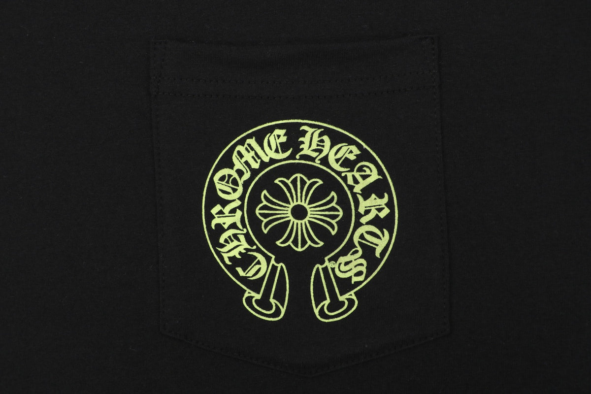 Chrome Hearts Pocket Sanskrit Scroll Print Short Sleeve Tee – Black / Neon Yellow
