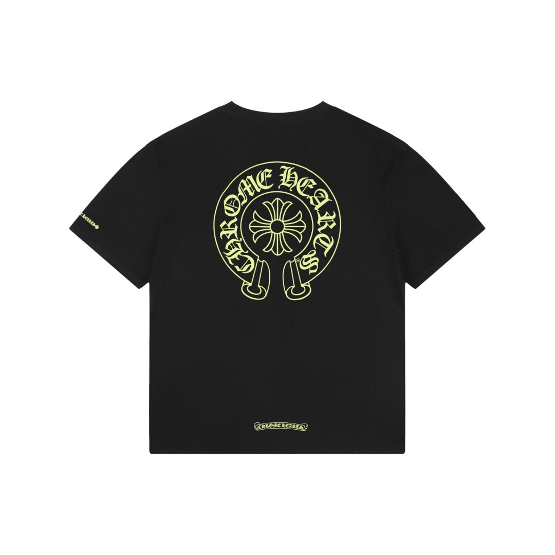 Chrome Hearts Pocket Sanskrit Scroll Print Short Sleeve Tee – Black / Neon Yellow